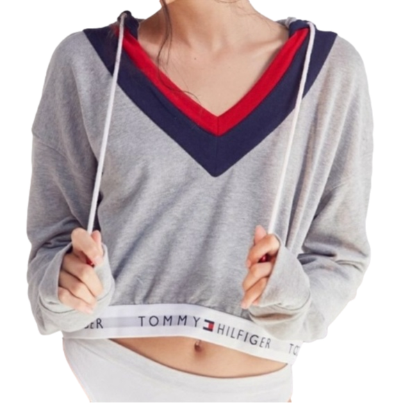 Tommy Hilfiger Gray Cropped Hoodie - Picture 1 of 5